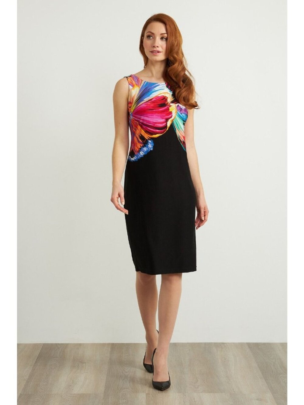 Joseph Ribkoff  Printed Two-tone Dress knit size 8  sleeveless womens